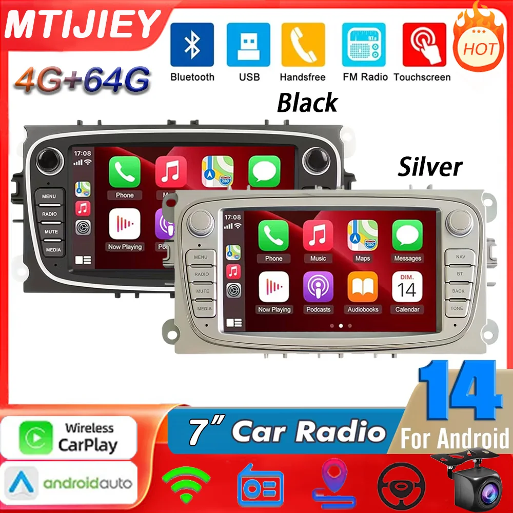 

Android14 7-дюймовая автомобильная стереосистема для Ford/Focus/S-Max/Mondeo 9 с беспроводным Carplay Android Auto Mirror Link GPS WiFi FM-радио