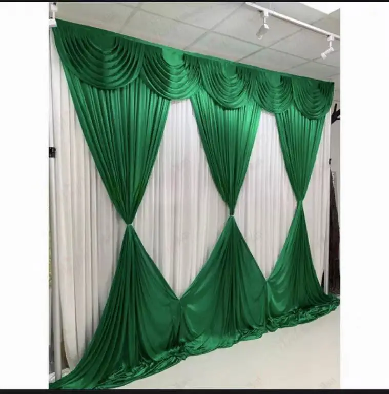 Customized 3x3m/10X10FT White Curtain Deep Green Swag Drapes For Backdrop Wedding Party Church Decoration Hotel Stage Background