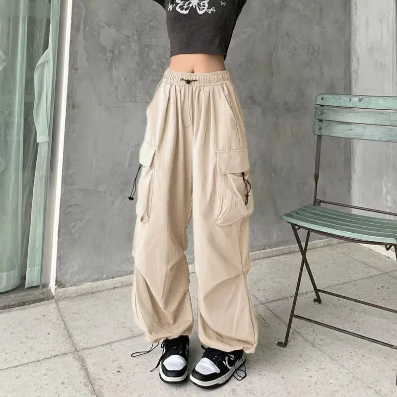 Women Y2K Beam Feet Cargo Pants Fashion Causal Korean Baggy Streetwear Trousers Hip Hop Harajuku Wide Leg Drawstring Sweatpants