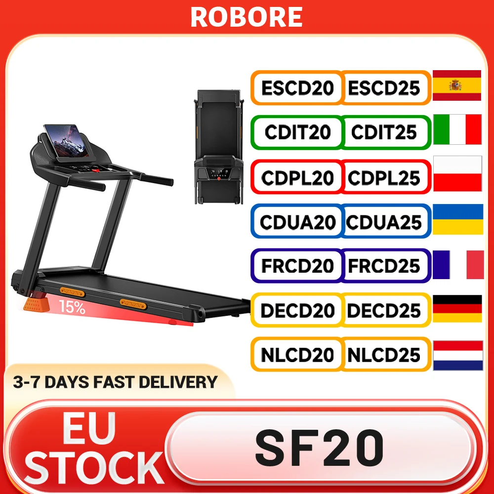 Esteira ROBORE SF20 para Casa com Inclinação de 15%, 12 KM/H, Esteira Dobrável com Corrimão, Absorção de Impacto Tripla, Carga Máxima de 136KG