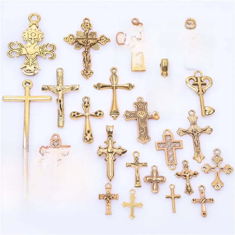 25 teile/los Mischen Gold Farbe Kreuze Legierung Charme Anhänger Zubehör diy Schmuck Machen