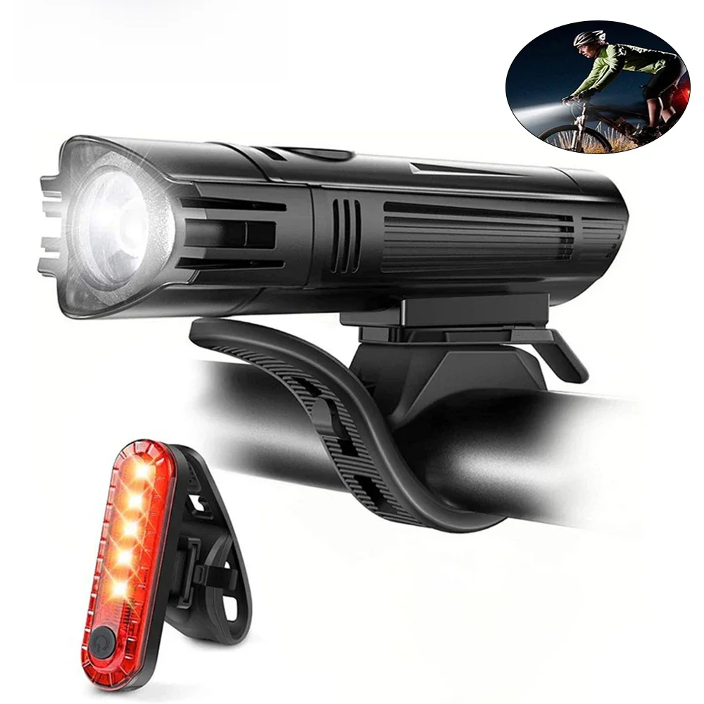 AliExpress cycle zone Bike Light Set Waterproof MTB Bike Front Light Easy to Install Warning Taillight USB Charging Bicycle Headlight Rear Lamp Set