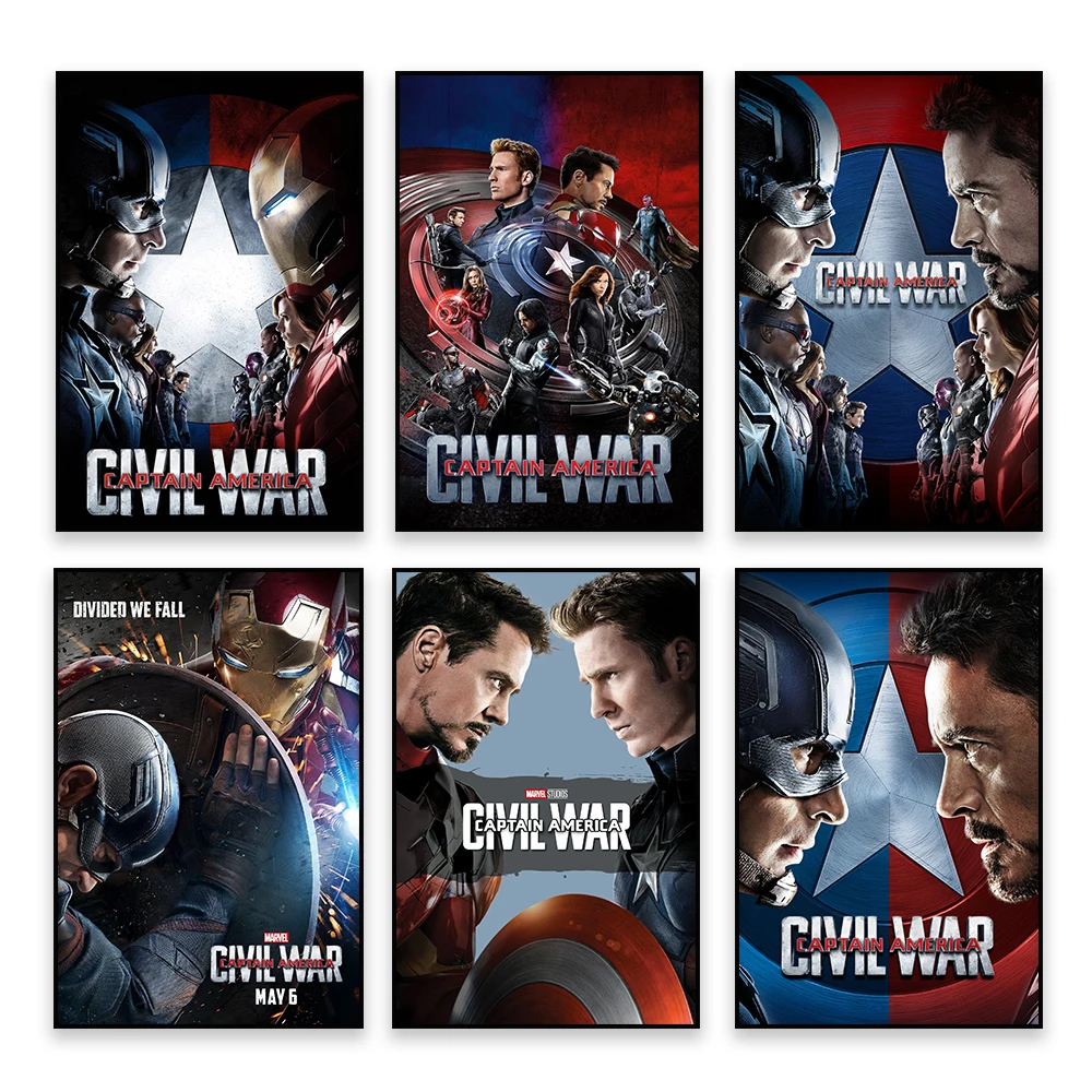 ديزني الكلاسيكية الفيلم المشارك كابتن أمريكا الحرب الأهلية يطبع قماش اللوحة خارقة فيلم قماش اللوحة ديكور غرفة نوم #1