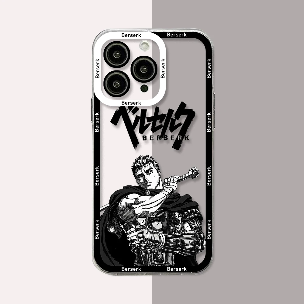 Klassische dunkle Anime Berserks Guts Handyhülle für iPhone 15 14 13 12 11 Pro Max X XR XS Max 6S 6 7 8 Plus SE20 Transparente Abdeckung