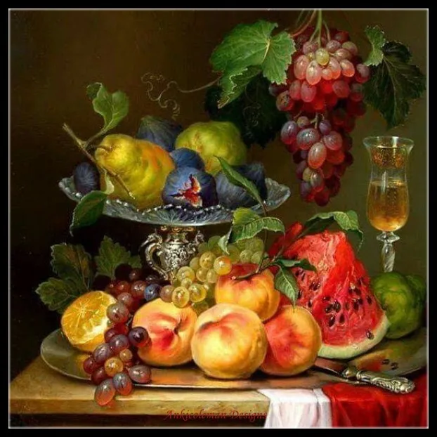 

Still Life of Fruits 4 - Counted Cross Stitch Kits - DIY Handmade Needlework Embroidery 14 CT Aida Cross Stitch Sets DMC Color