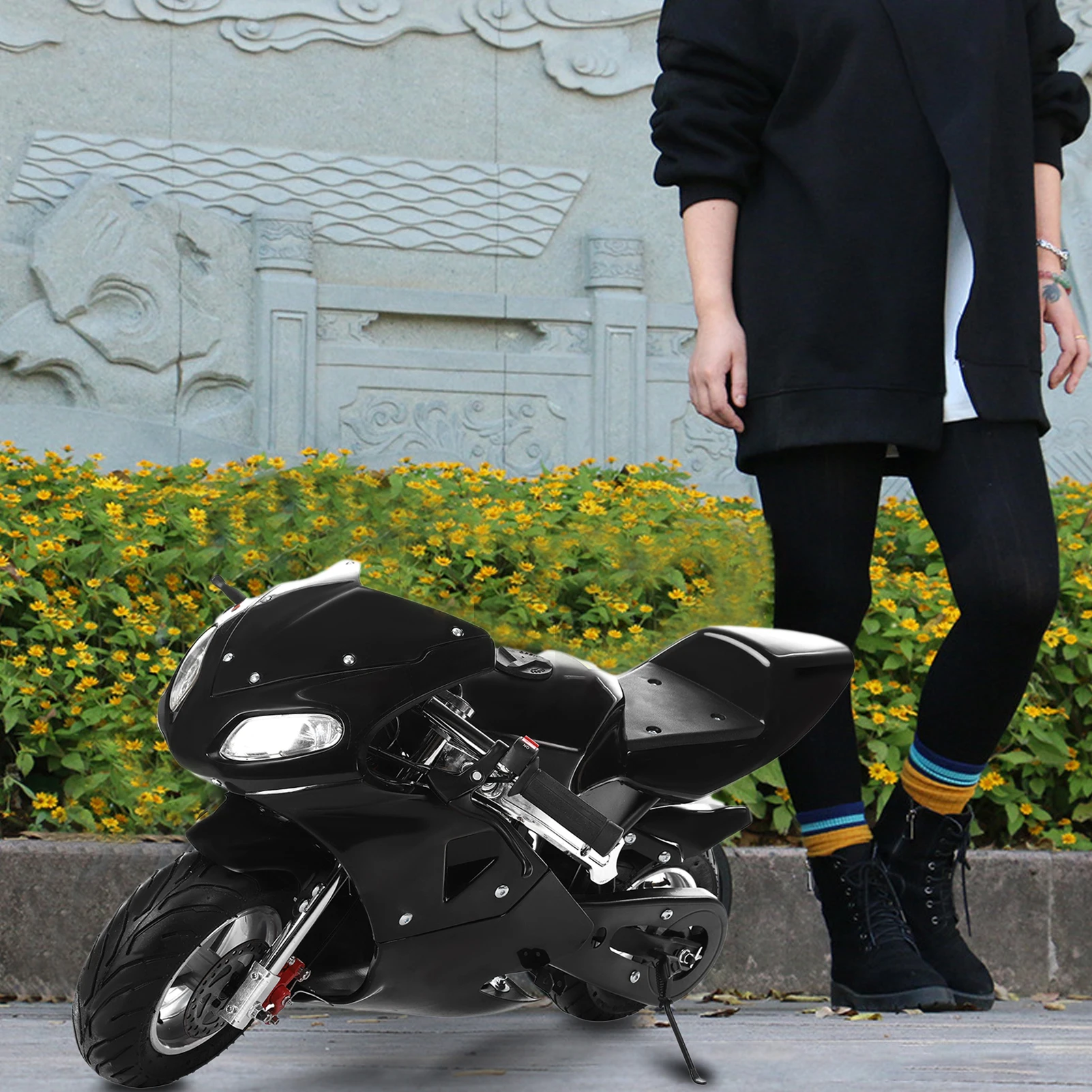 49CC 2-suwowy Mini motocykl, motocykl na gaz dla dzieci, kieszonkowy motocykl zasilany gazem z podwójnymi reflektorami o wysokiej jasności