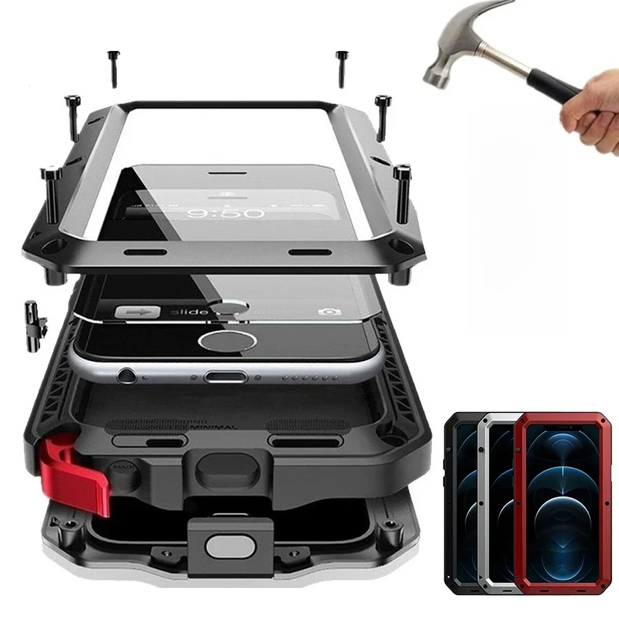 Wodoodporne, wytrzymałe metalowe etui IP54 z szkłem Gorilla Glass do iPhone'a 17 Air 16 15 Pro Max 14 Plus 13 12 Mini 11 — zdjęcie produktu 7