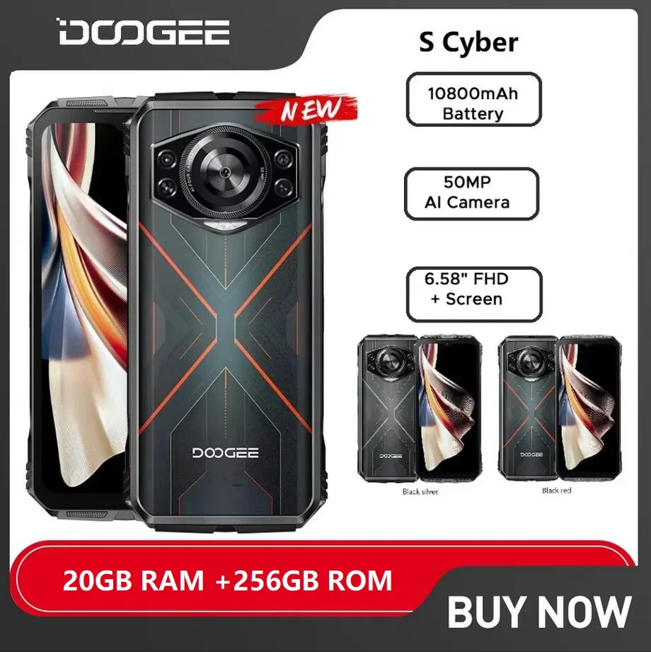 DOOGEE S Cyber robuuste mobiele telefoon 6,58 "90 Hz IPS-scherm 10800 mAh batterij 8 GB + 256 GB 50 MP AI hoofdcamera Android 14 mobiele telefoon