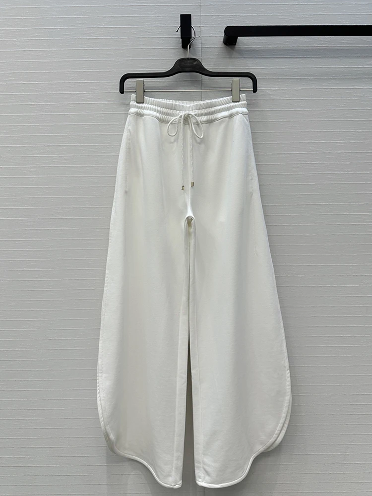 

Autumn winter New style Petal edge Jogging Casual pants Pull rope Slit the trouser legs Design Woma Fashion black Wide-leg pants