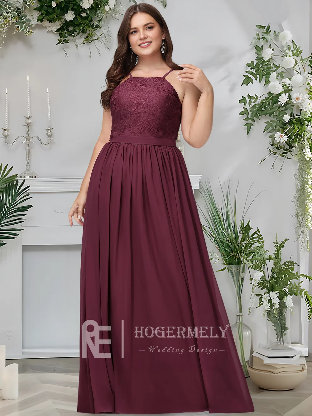 

SA A Women Mulberry A-Line Square Neck Floor-Length Lace Chiffon Bridesmaid Dresses 2025 Wedding Party Guest Evening Cocktail