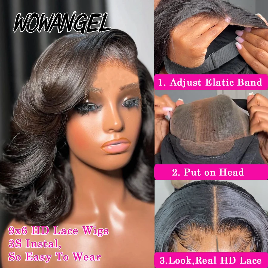 250% 5x5 HD Lace Closure Loose Wavy Bob Wigs Pre Cut HD Lace 9x6 Glueless Wig Ready To Wear Human Hair Wig Remy Brazilian Hair