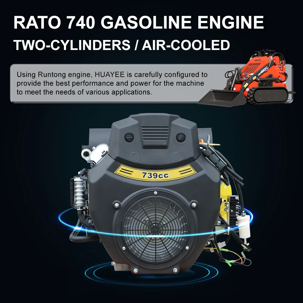 Chargeuse compacte sur chenilles HY480C |    Moteur à essence 23 CV, idéal pour divers scénarios de travail avec des accessoires polyvalents