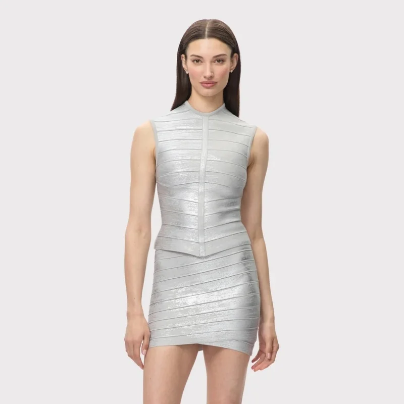 Summer 2026 Women's New Black Gold Embossed Sleeveless Short Top with High Waist Pencil Skirt Two-Piece Belted Set
