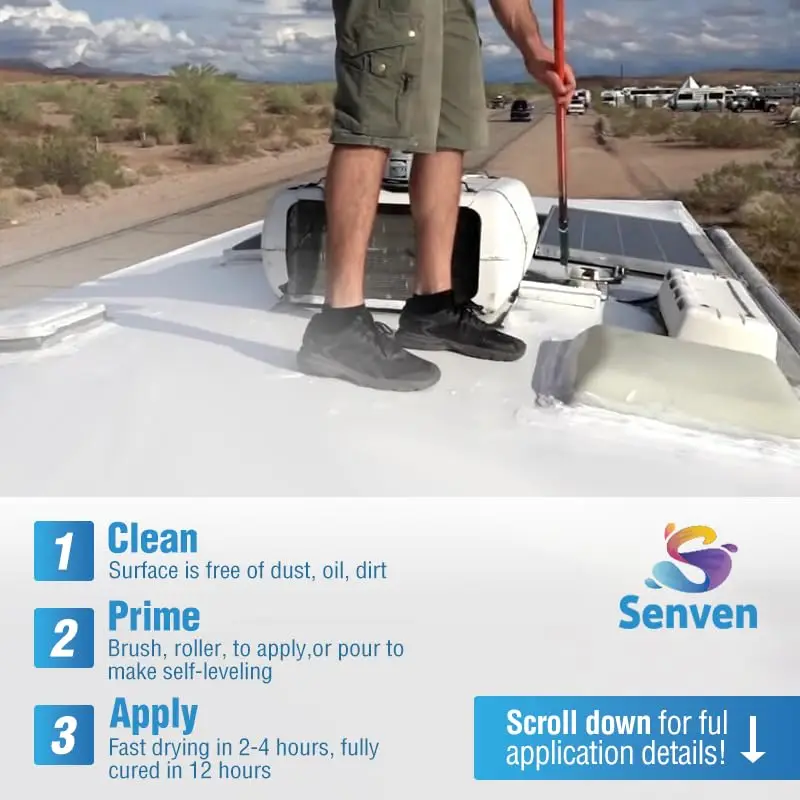 RV سقف مانع التسرب عاكس للطاقة الشمسية الأبيض 1 جالون غشاء مقاوم للماء لمعسكر RVs والمقطورات نظام حماية السقف الكامل