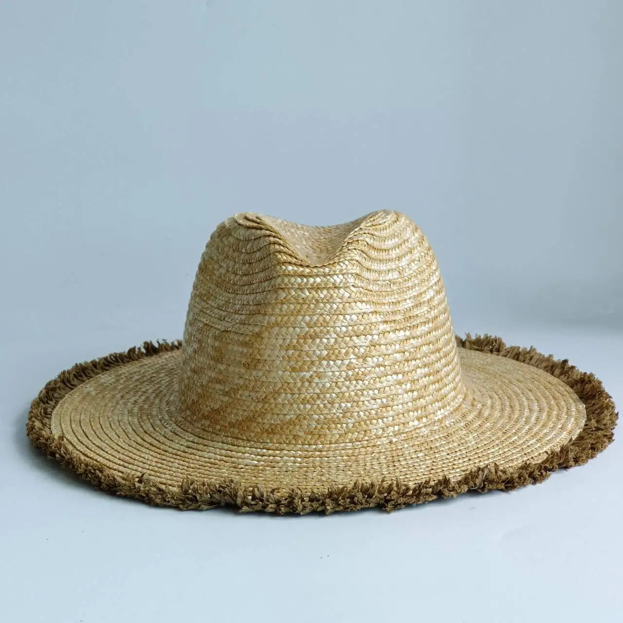 Image 5: Chapeau de soleil bohème en paille à bords effilochés, large bord, protection UV UPF50+, chapeau Fedora d'été pour la plage, pour femmes et hommes