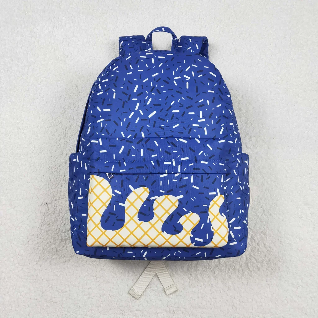

BA0340 Ice Cream Drip Sprinkles Blue Kids Backpack Bag Toddler Ruffle School Book Bags