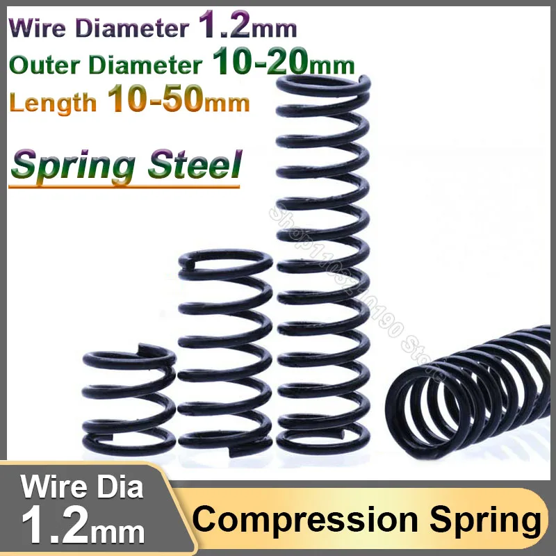 

1.2mm Compression Spring Compressed Spring Steel Cylidrical Spiral Rotor Return Release Pressure Spring Black OD 10 11 12 -20mm