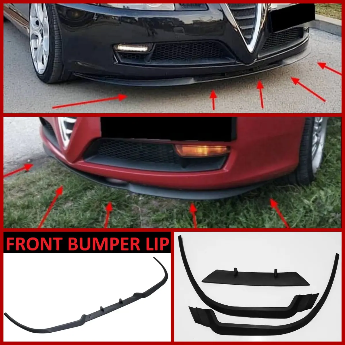 

For Alfa Romeo GT CUPRA R FRONT SPOILER BUMPER LIP Euro Spoiler Lip Universal 3 pcs Body Kit Splitter Car Accessories Compatible