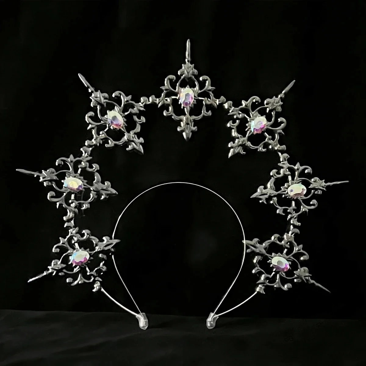 Serre-tête gothique Lolita noir Rose, ailes de plumes, déesse soleil Halo couronne, magnifique Vintage marie Baroque diadème