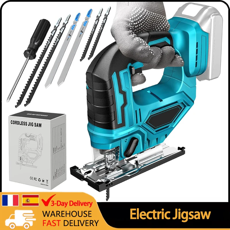 Electric Jigsaw Speed Reciprocating Jig Saw With Laser 6 Pieces Blades Bevel Cutting LED Multifunctional Woodworking Power Tools