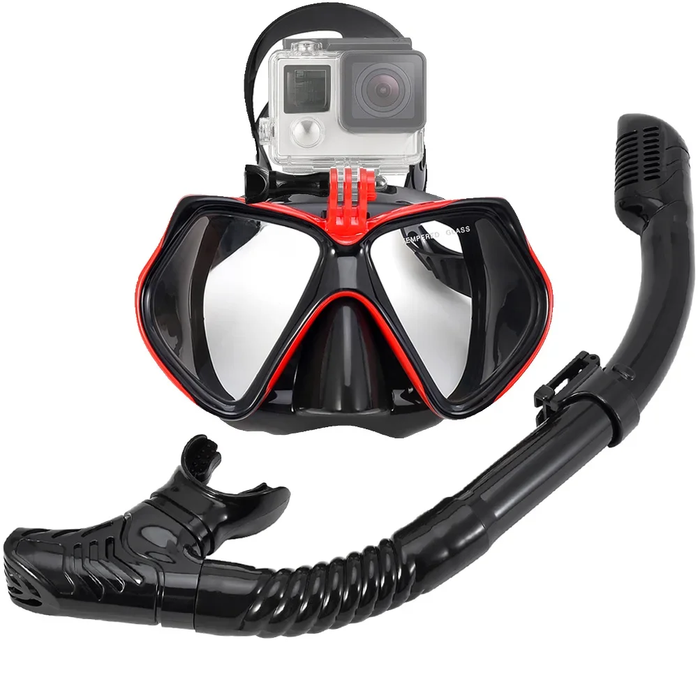 Ensemble de tuba masque de plongée pour GoPro caméra de sport sous-marin Anti-buée lunettes de natation professionnelles Tube de plongée en apnée sec pour adultes