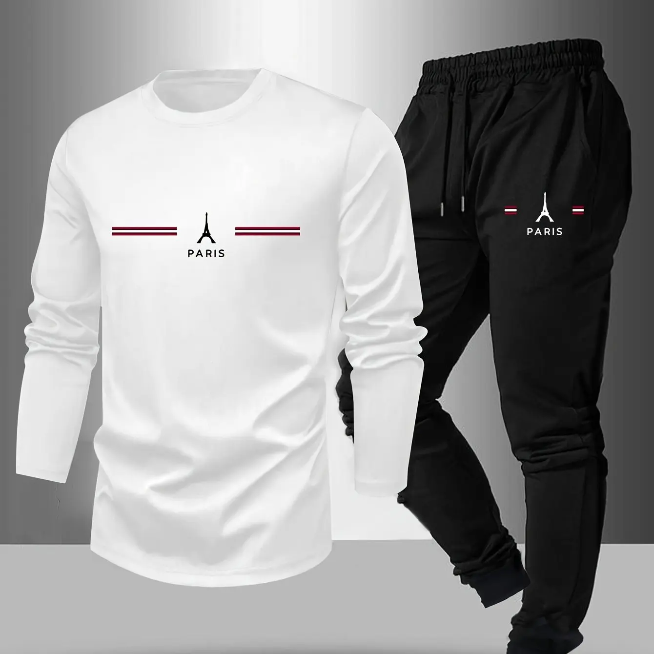 New Basic Men's Long Pants Set 2-piece Spring and Autumn Leisure Round Neck Long Sleeve T-shirt Outdoor Leisure Sports Set