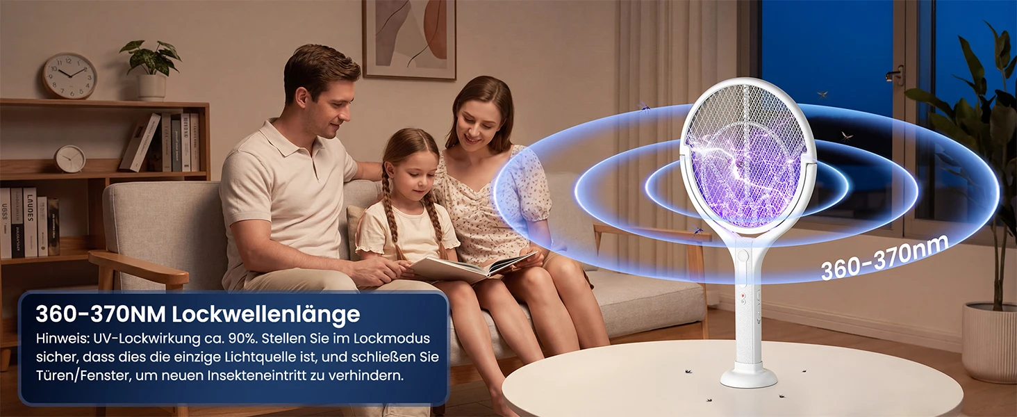 Fomyheard 4-in-1 Elektrische Mückenlampe: Faltbar und teleskopierbar (3000V), wiederaufladbarer Insektenvernichter mit UV-Lichtfalle, 1800mAh Akku, USB-C-Ladefunktion, für den Innen- und Außenbereich geeignet. – Detail 10