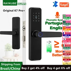 RAYKUBE Biometric Fingerprint Door Lock K7 Pro+ Black Smart Lock Tuya App Bluetooth Unlock Keyless Lock Electronic Door Lock