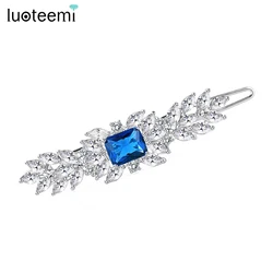 LUOTEEMI New Fashion Sweet Rainbow Color Hair Clips Pins AAA Cubic Zironia Hair Barrettes For Women Wedding Bridal Hair Jewelry