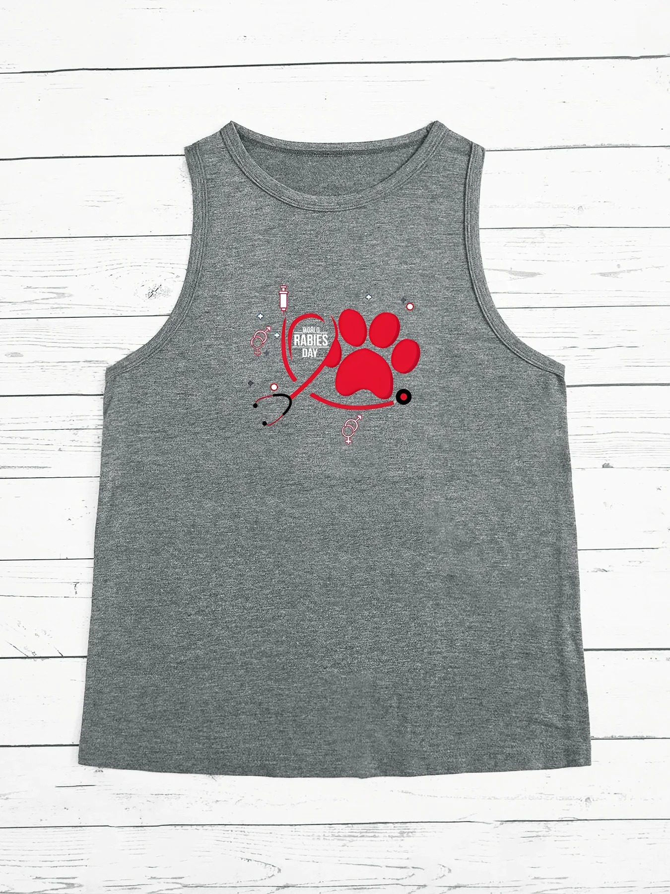 Doctor World Rabies Day Red Dog Footprints Fashion Funny Sports Women's Tank Top Loose O Neck Sleeveless Casual Tank