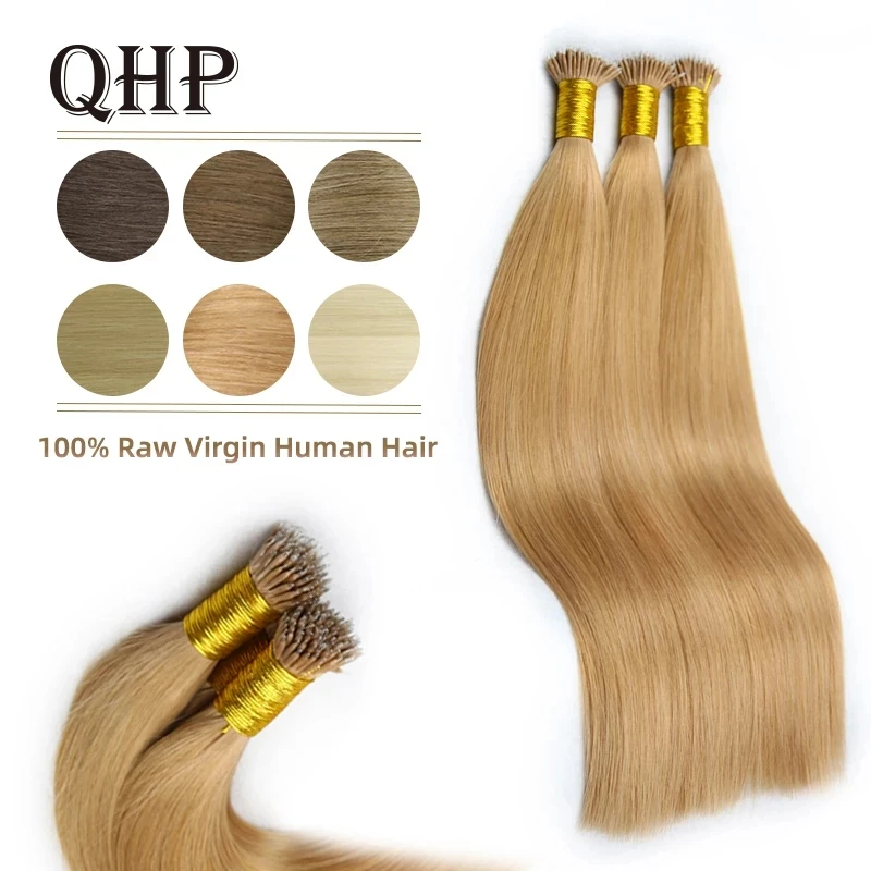 QHP Nano Ring Hair Extensions 100% Raw Virgin Human Hair Stick Pre Bonded Straight Hair 50pc 1g/pc