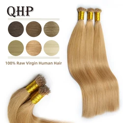 QHP 나노 링 헤어 익스텐션, 100% 생 버진 인모 스틱, 미리 접착된 스트레이트 헤어, 50pc, 1 g/pc