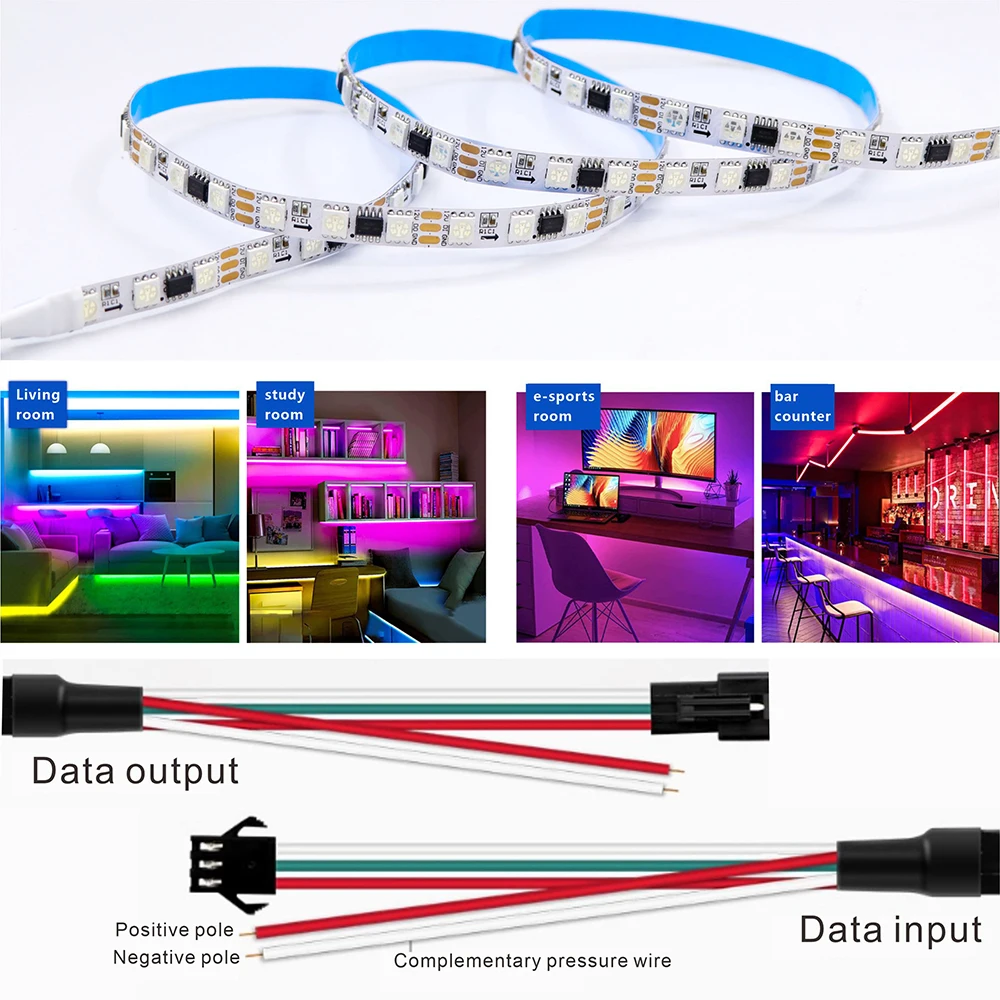 Striscia luminosa a LED WS2811 30/48/60/84/96 LED/m DC12V PCB bianco/nero WS2811 Striscia luminosa a LED indirizzabile Luce ambientale domestica digitale