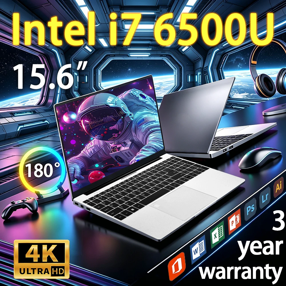Laptop da 15,6 pollici Windows 11 Intel Core i7 6500U 16GB RAM 512GB 1TB 2TB SSD 1920*1080 4K HD Notebook Computer PC Gamer ufficio Ultra Slim Gaming Laptop Tastiera retroilluminata Riconoscimento delle impronte digitali