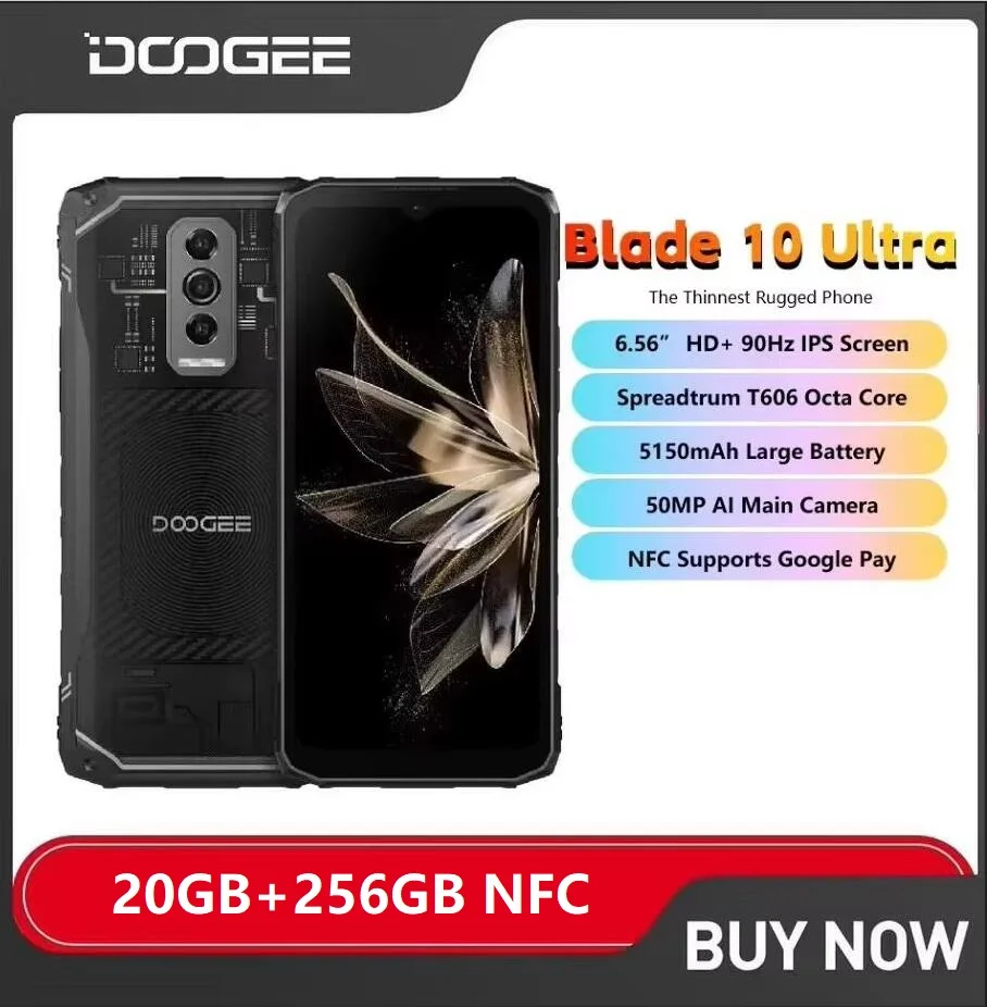 DOOGEE Blade 10 teléfonos inteligentes 4G Ultra resistentes pantalla de 6,56 pulgadas cámara de 50MP Octa Core 8GB + 256GB Android 14 5150mAh NFC celulares