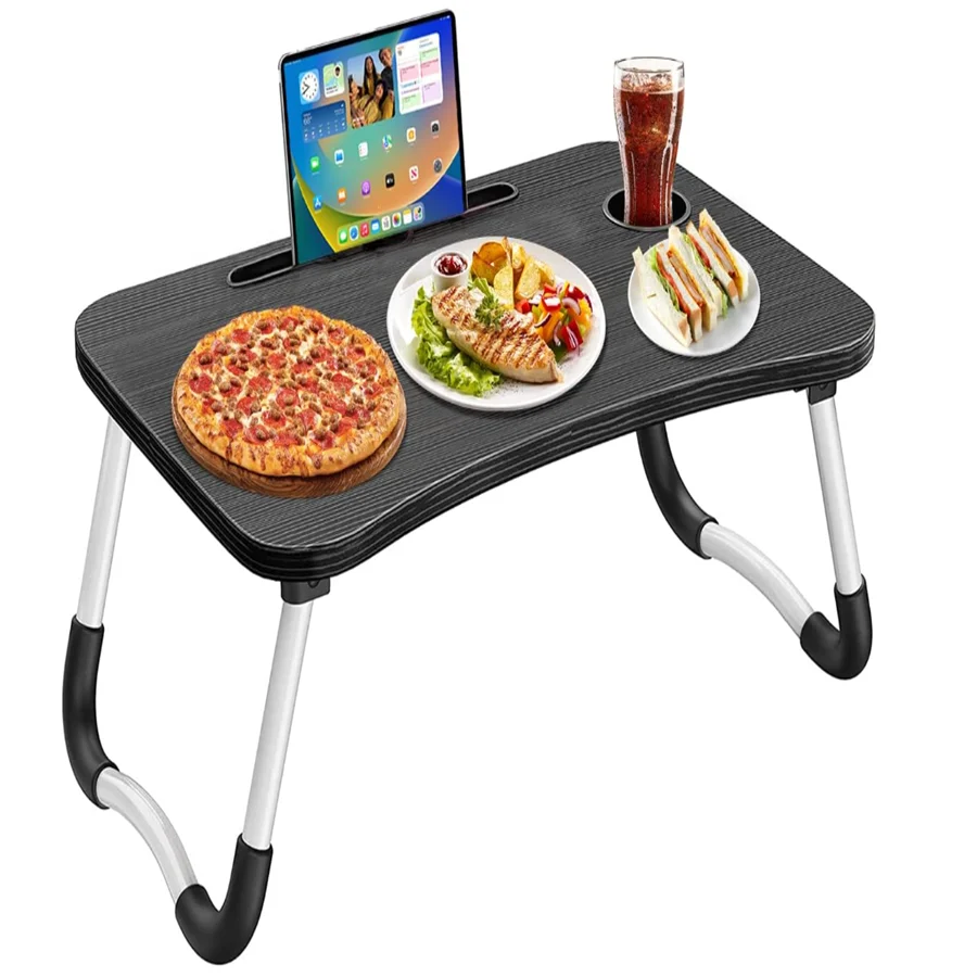 مكتب كمبيوتر محمول متعدد الأغراض، محمول وقابل للطي، مثالي للسرير أو الأريكة، مع حامل أكواب مدمج ومساحة كبيرة للعمل أو الدراسة أو القراءة أو الإفطار