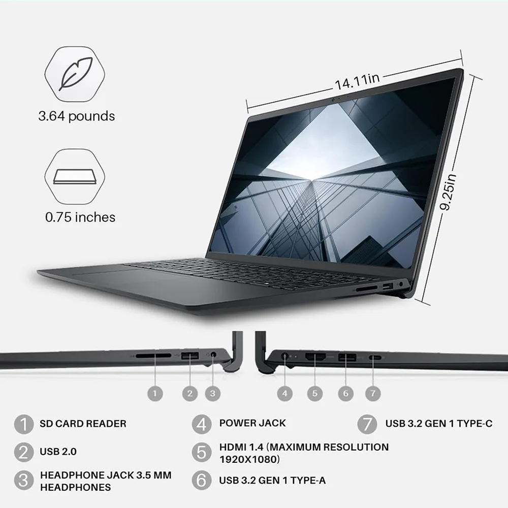 Dell Inspiron 15.6 "Laptop z ekranem dotykowym dla biznesu, ekran dotykowy FHD, i7-1355U Intel 13th Gen, do 64GB pamięci RAM, do 4TB SSD