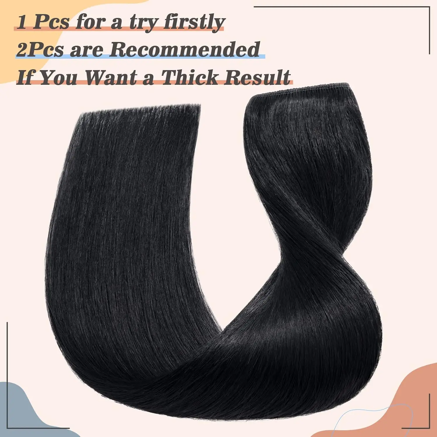 One Piece Clip In Hair Extension Straight Human Hair Natural Black 3/4 Full Head with 5 Clips Clip in Hair Extensions Thick Ends