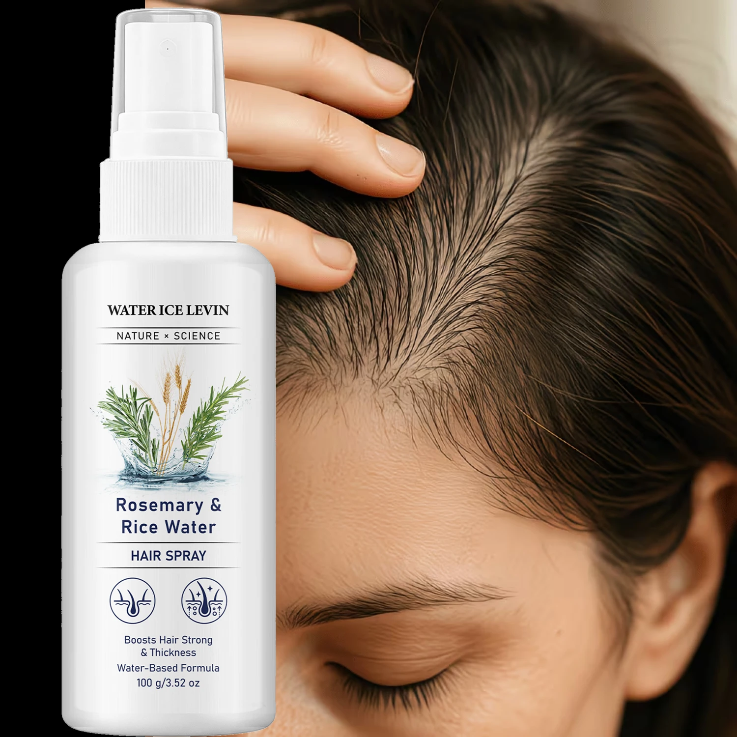 Water Ice Levin Rosemary & Rice Water Hair Spray Nourishing Spray Boost Hair Strength And Thickness 100g
