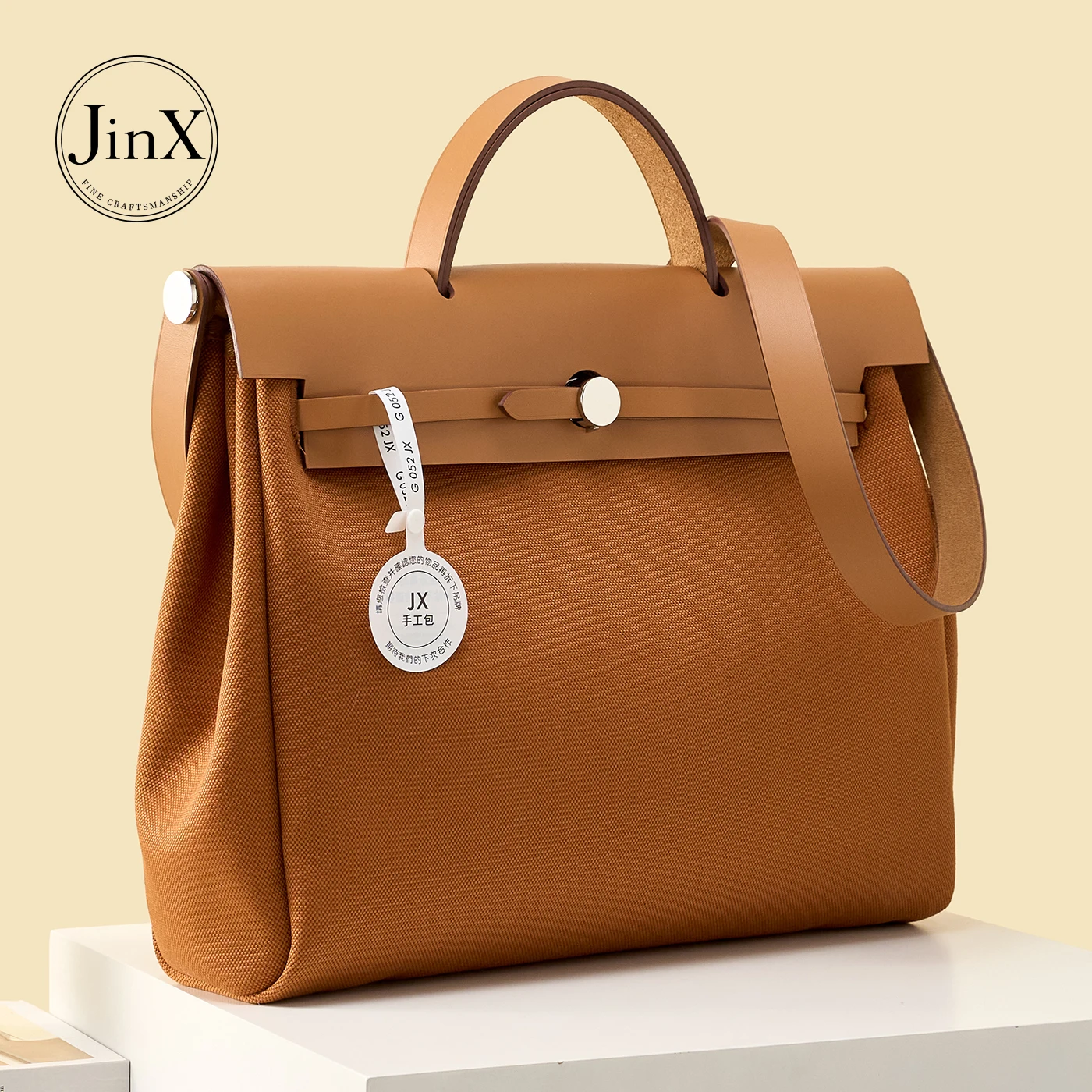 Unisex Canvas and Cowhide Messenger Bag, Large Capacity Shoulder Crossbody Bag with Adjustable Strap and Rear Zipper Pocket