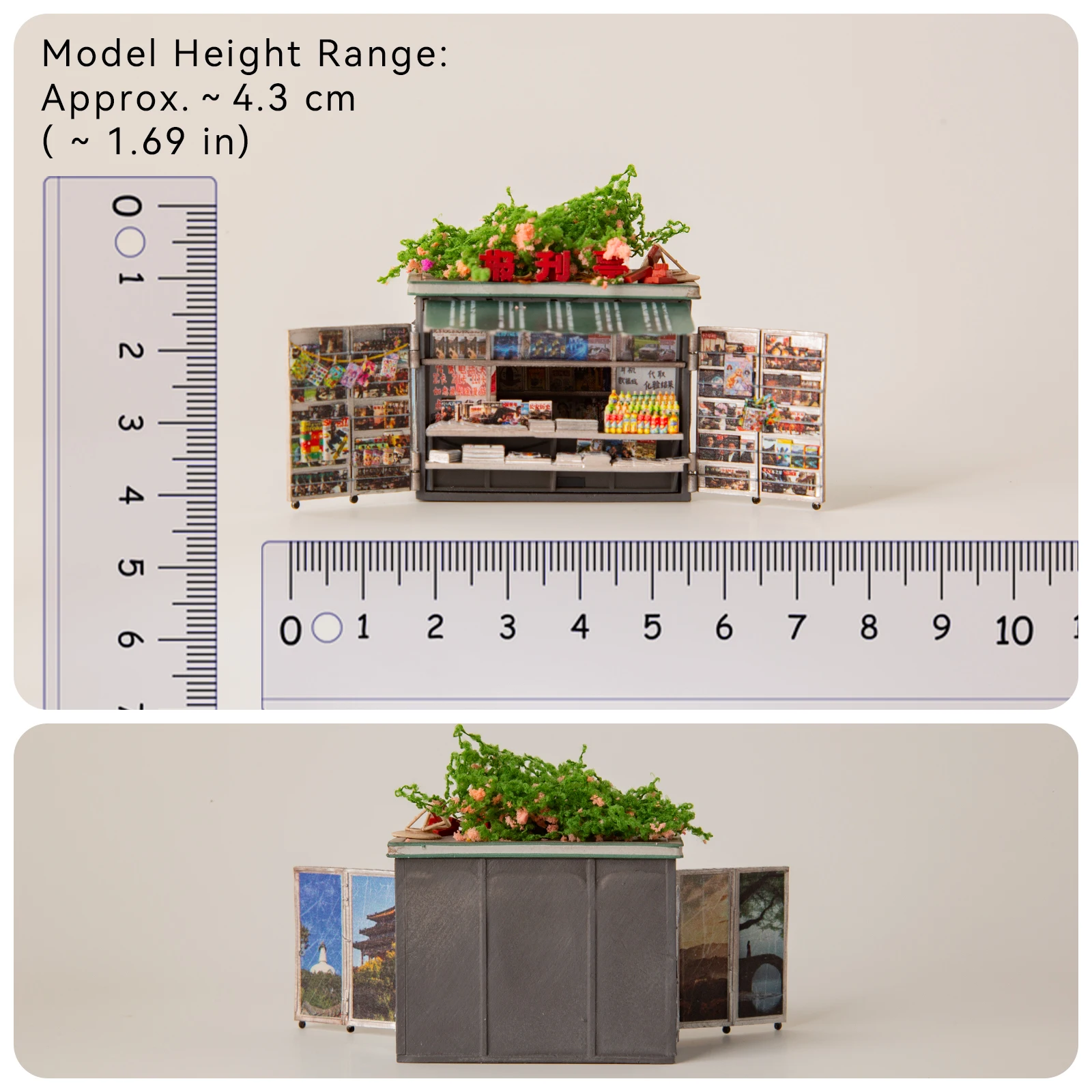 1/64 Scale Vintage Newsstand Kiosk Model Street Scene Diorama Miniature Resin Book Magazine Stand Model Car Scene Accessories
