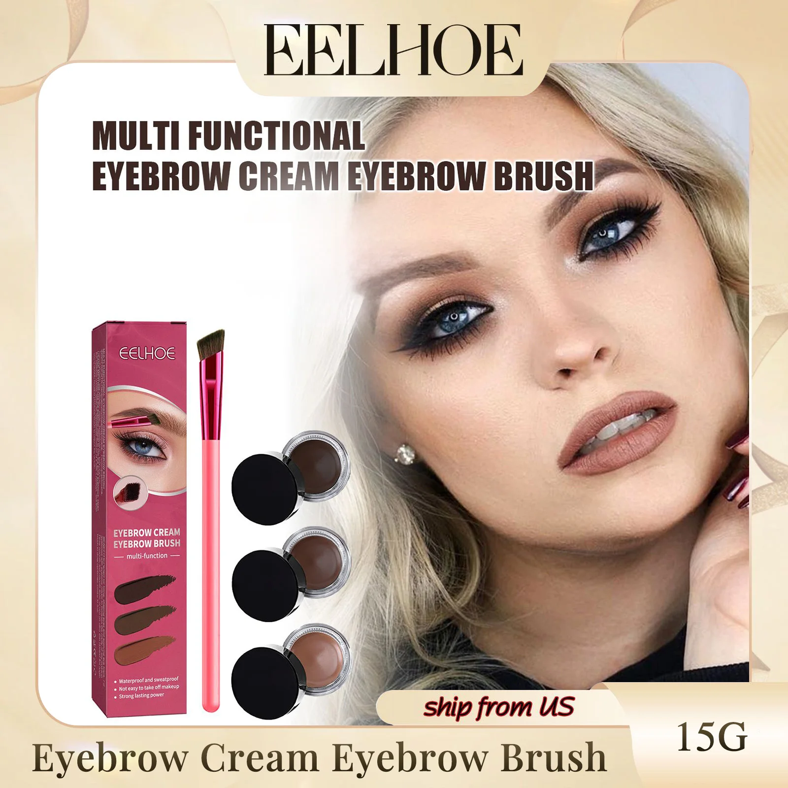 EyebloggCream-Pommade pour sourcils longue durée, imperméable à l'eau, anti-transpiration, puissance de bain, multifonction, crème pour sourcils avec ensemble de pinceaux d'extension