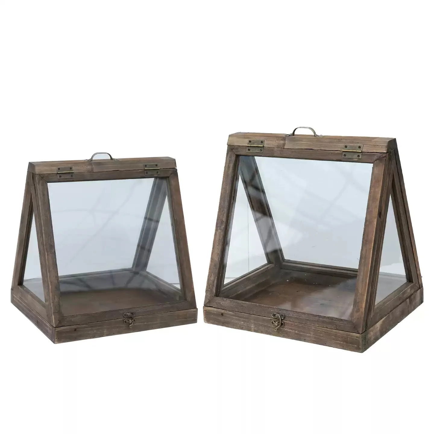 Vintage Wooden Glass Display Box, Rustic Plant Greenhouse Terrarium Case, Cupcake Display Storage Cabinet