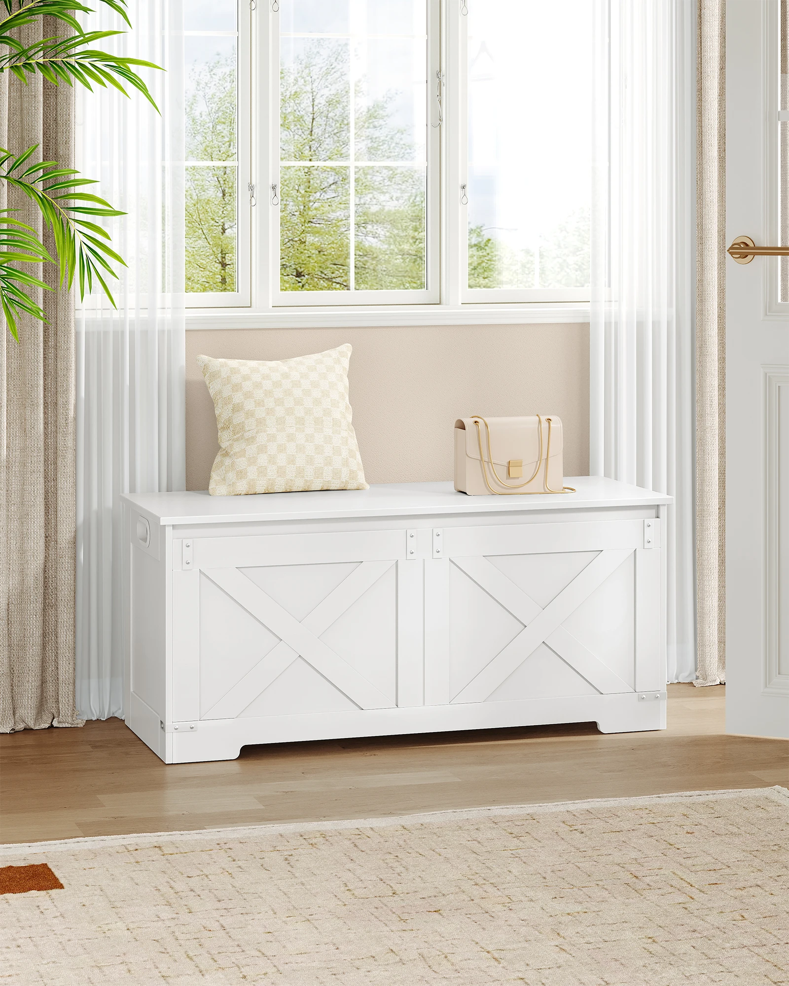 Schuhbank 109 cm Weiß, Bank mit Stauraum, Sitztruhe mit 2 Robusten Scharnieren, Aufbewahrungsschrank, für Eingangsbereich, Schlafzimmer