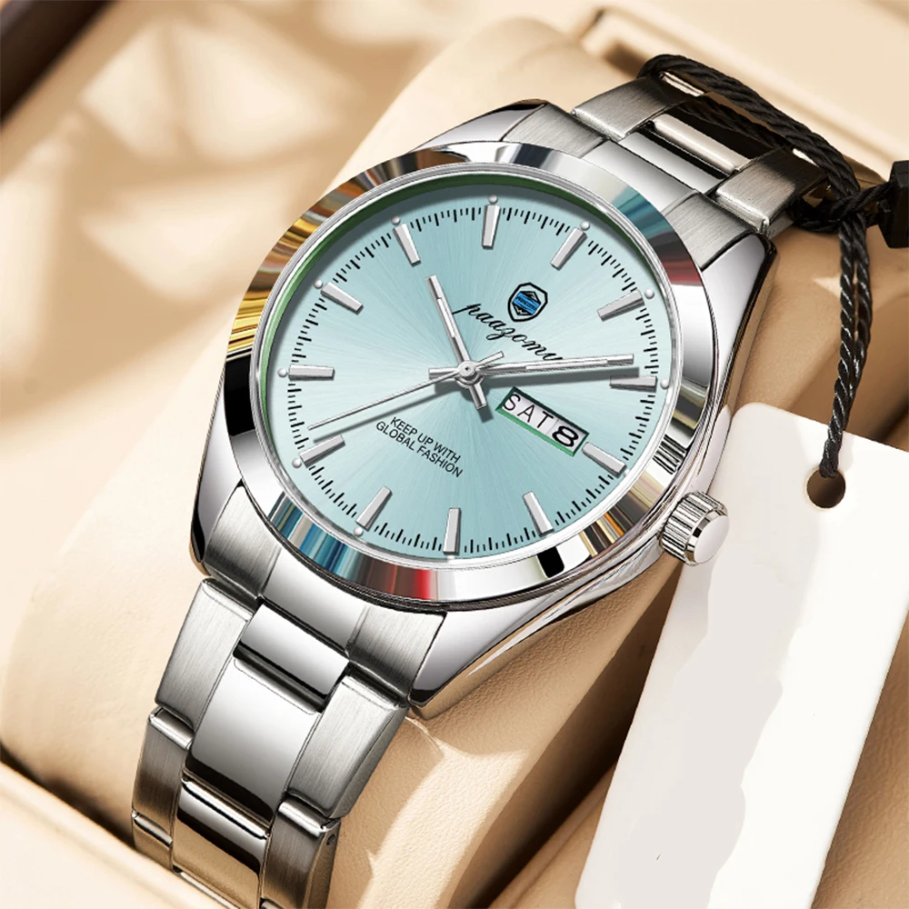 ساعة رجالية من PAAZOMU بمينا رملي 40 ملم كوارتز 30 متر مقاومة للماء 316L من الفولاذ المقاوم للصدأ AR مطلية بقبة زجاجية ساعة يد للرجال