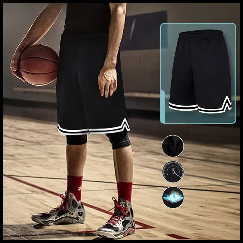 SONECHOKI Knie Länge Basketball Shorts Männer Gestreiften Lose Lauf Sport Gym Mesh Atmungsaktiv Fitness Training Workout Unten Männlich