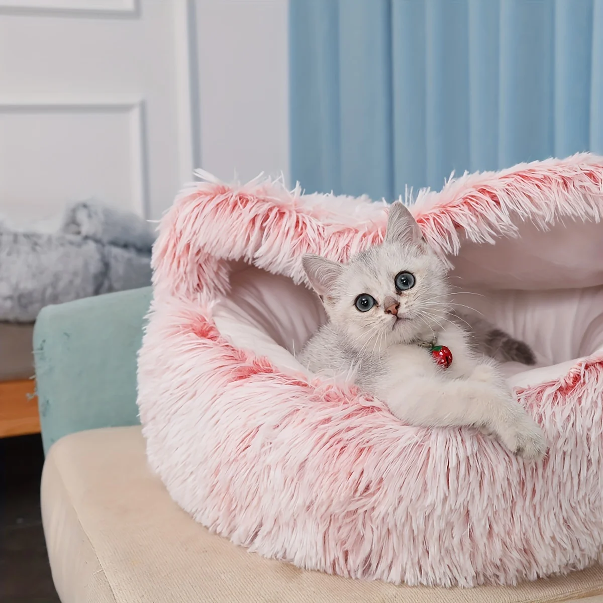 2 in 1 Soft Plush Pet Bed with Cover Round Cat Bed Pet Mattress Warm C Cat Dog Sleeping Nest Cave  for Small Dogs kitten