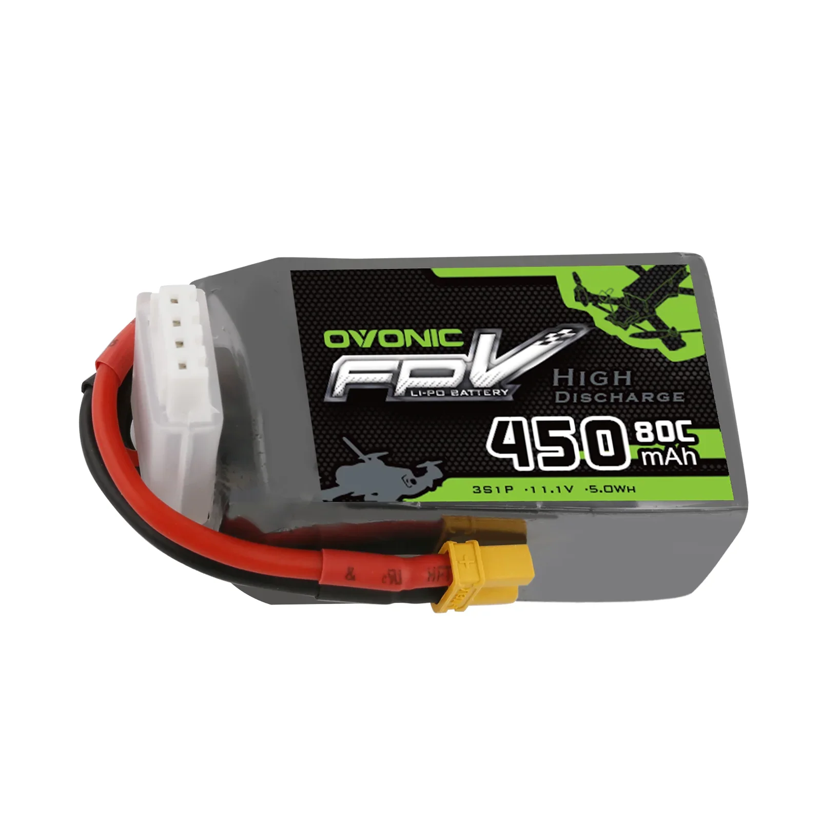 OVONIC 11.1V 80C 450mAh 3S Lipo Battery with XT30 Plug for Micro FPV Drones Racing Freestyle Drone Tiny Whoop Cinewhoop