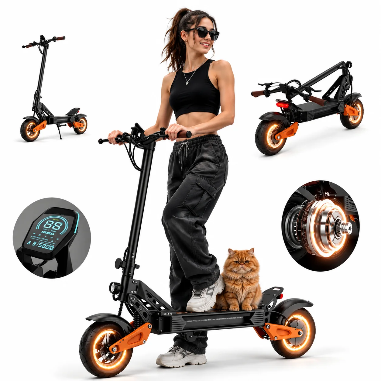 Trottinette électrique pliable HEADER H67 H67PRO pour adultes, moteur 800W, batterie 48V 15.6Ah/25Ah, autonomie 50 km, pneus tout-terrain de 11 pouces