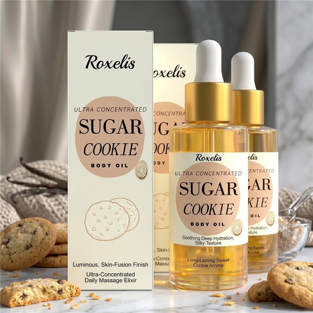 1/2pcs Sugar Cookie Scent Body Oil Roxelis Ultra Concentrated Hydrating Oil For Dry Skin Silky Glow Skin Massage Body Oil